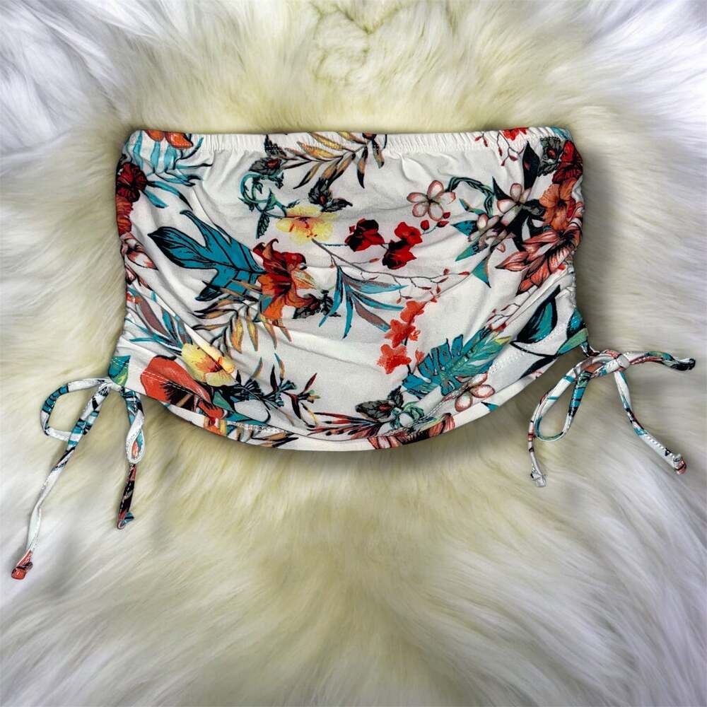 Floral Cropped tube Top Strapless Bandeau size L